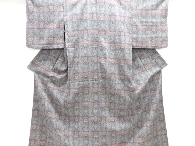 アンティーク　抽象草花模様織り出し本塩沢単衣着物